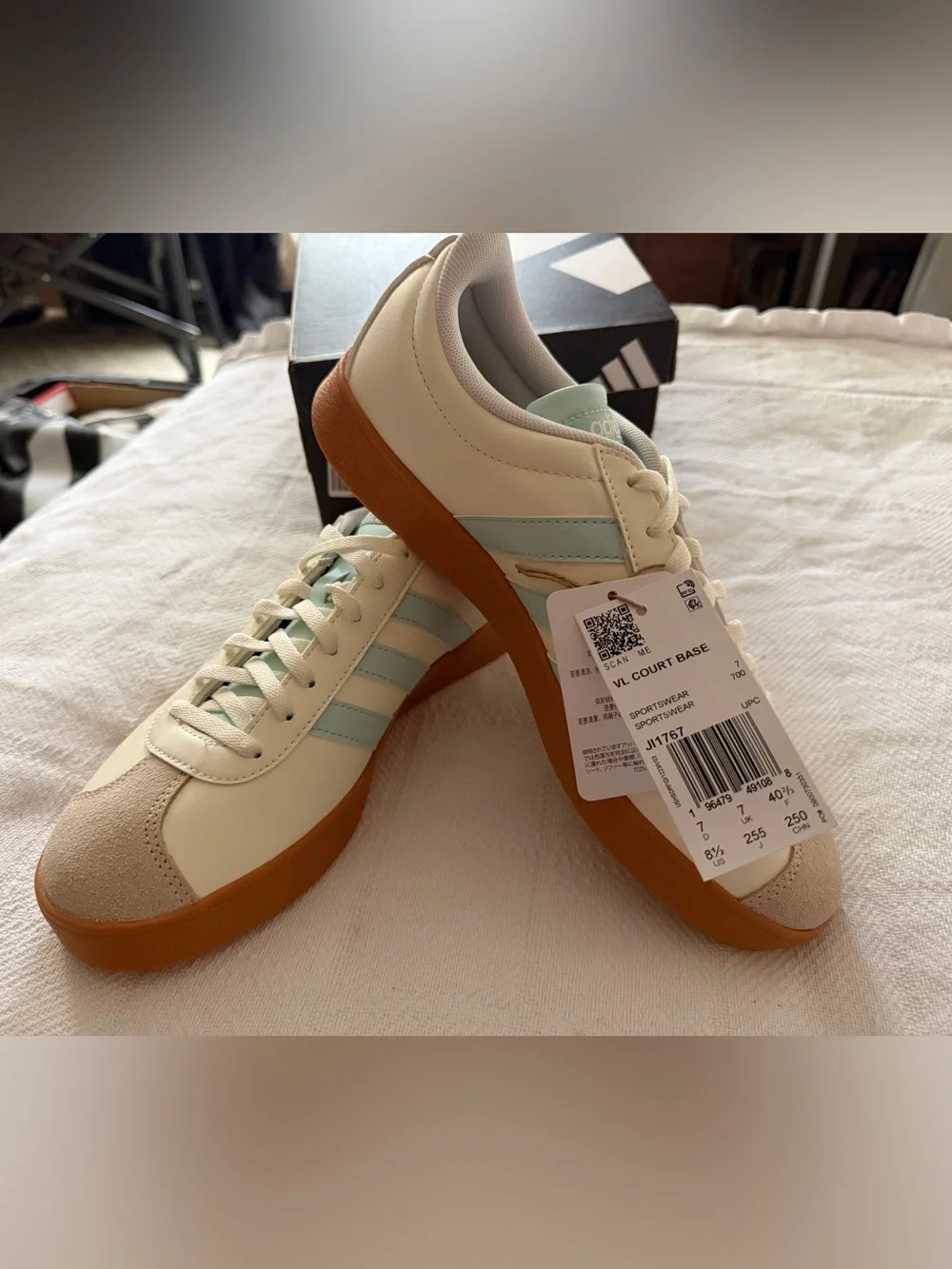 Adidas VL Court Base Women’s Sneakers - Cream, Light Blue & Gum - Picture 1 of 10